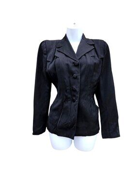 Vintage 30s 40s Black Gabardine Tailored Jacket Hourglass M